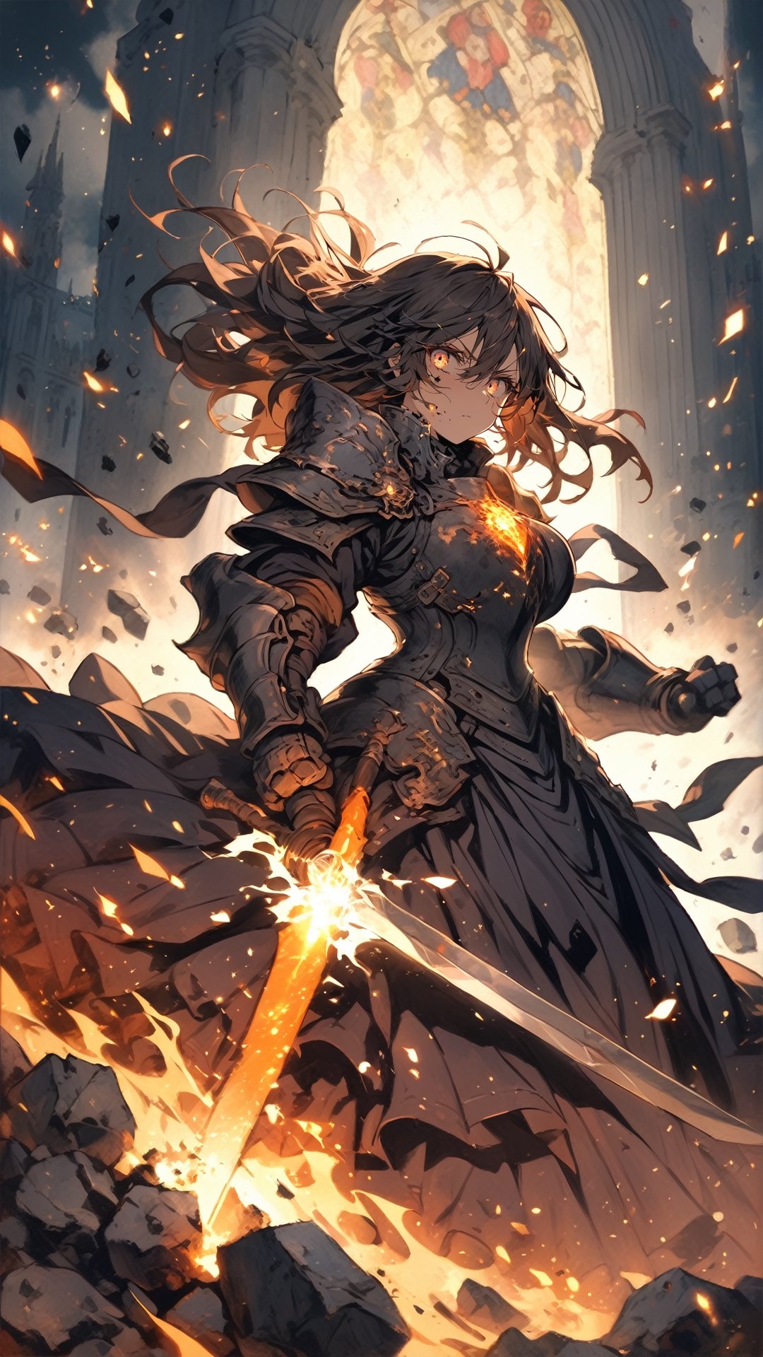 a mature woman,  knight,  amber glowing eyes by ccqxin on Tensor.Art