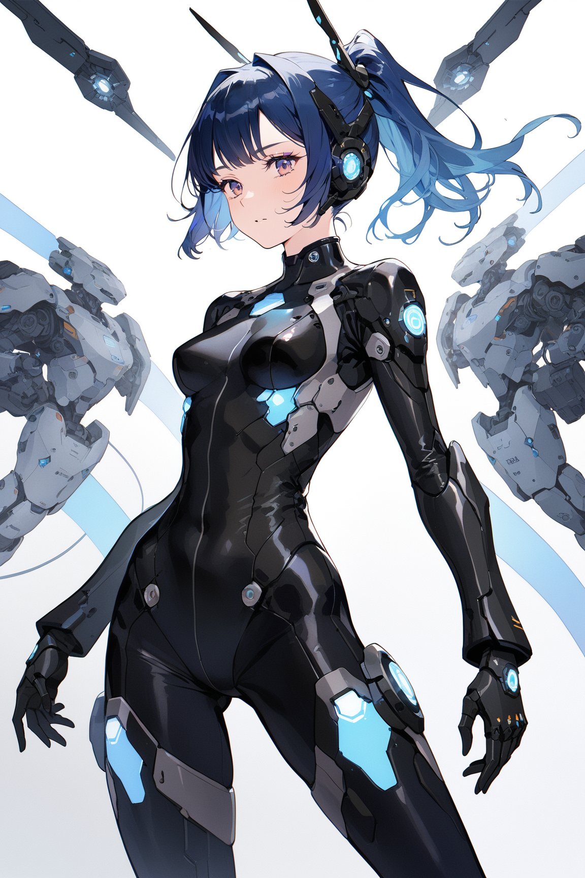 A female mecha pilot,  black Tight-fitting pilot suit,  blue Ponytail by ccqxin on Tensor.Art