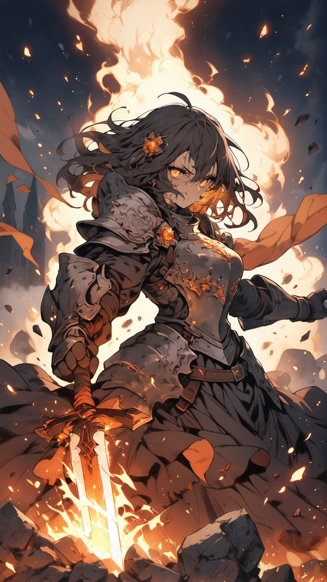 a mature woman,  knight,  amber glowing eyes by ccqxin on Tensor.Art