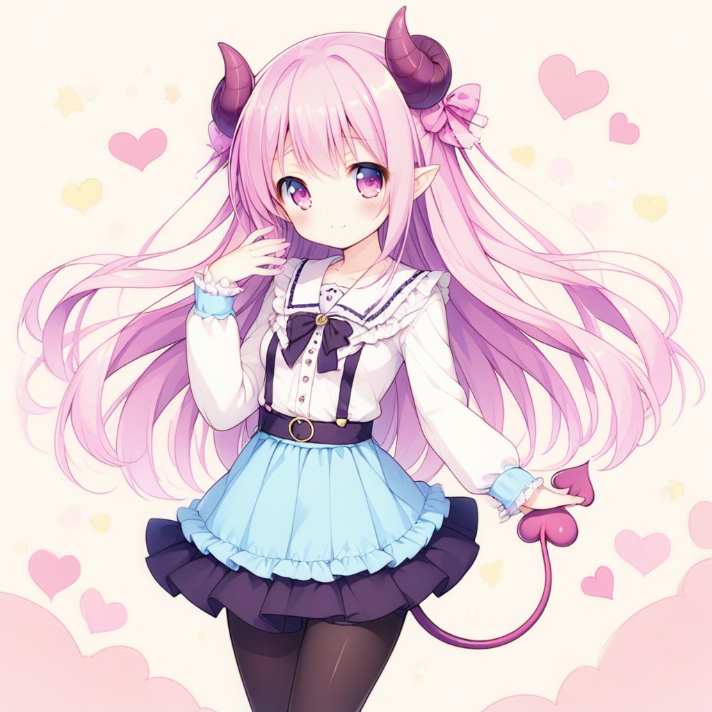 1girl,pastel color,succubus,skirt,pantyhose,actuary hand,1tail