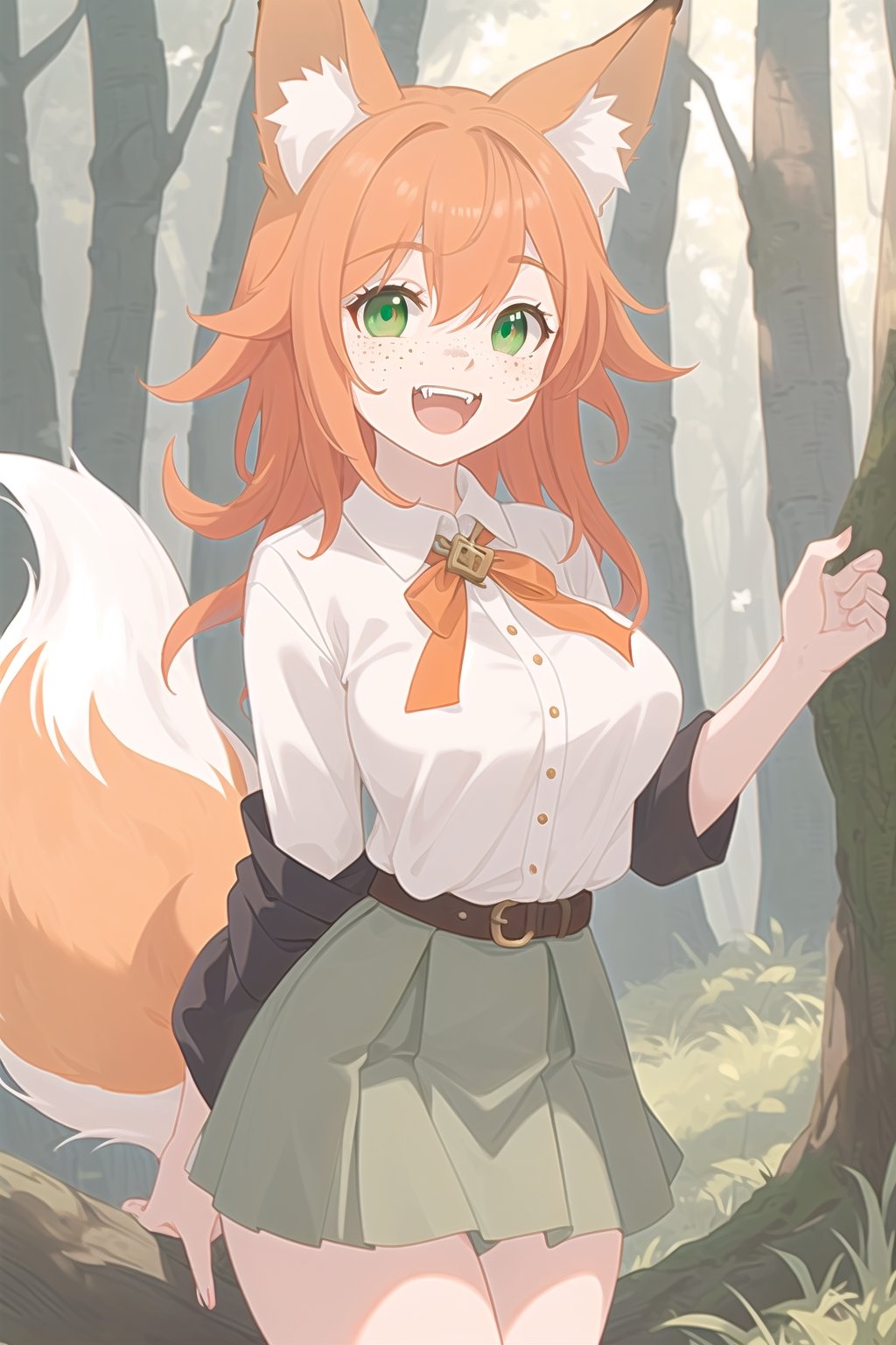 orange-haired fox girl with white fringes,  freckles,  showing fangs by Nelo_angelo17  on Tensor.Art