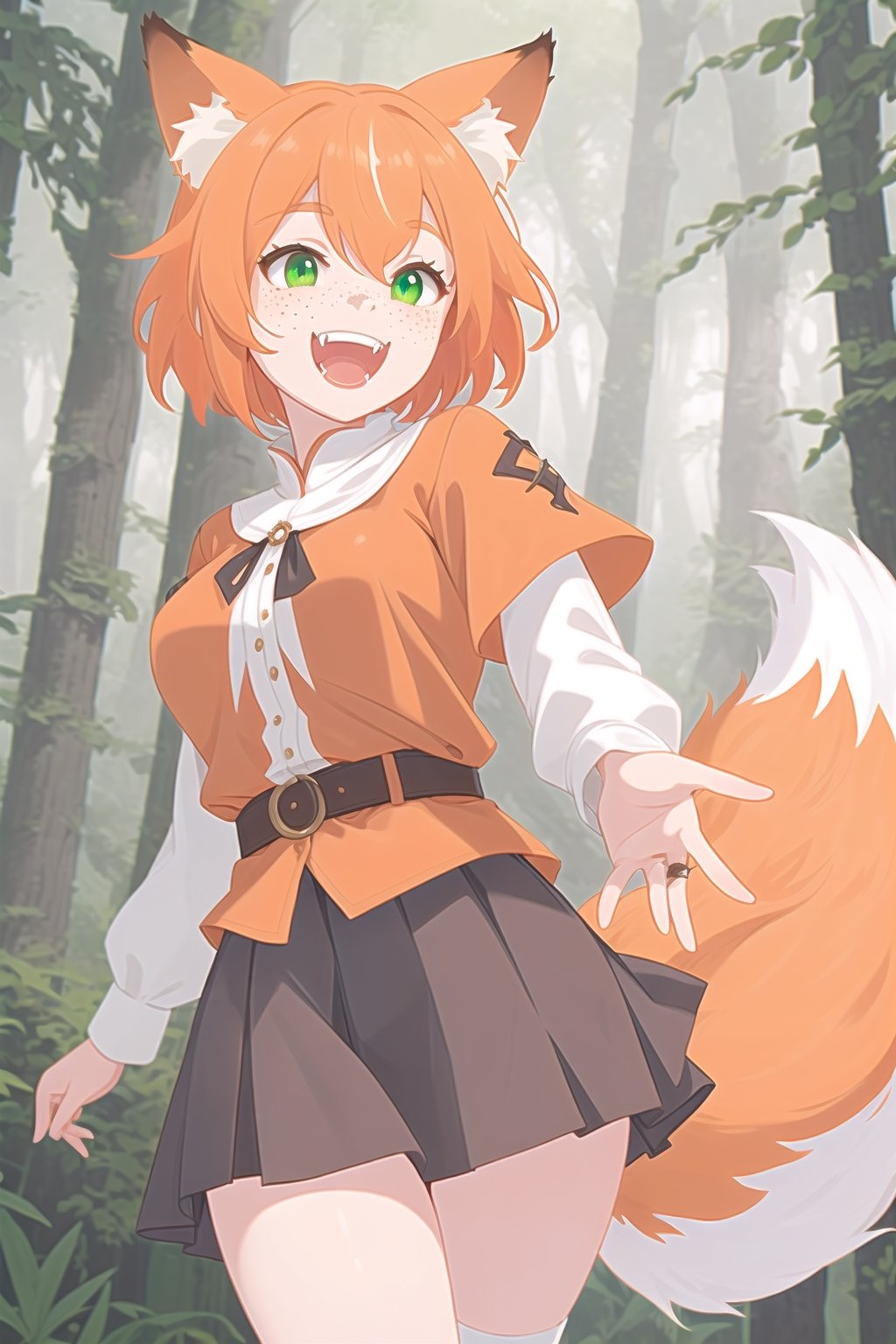 orange-haired fox girl with white fringes,  freckles,  showing fangs by Nelo_angelo17  on Tensor.Art