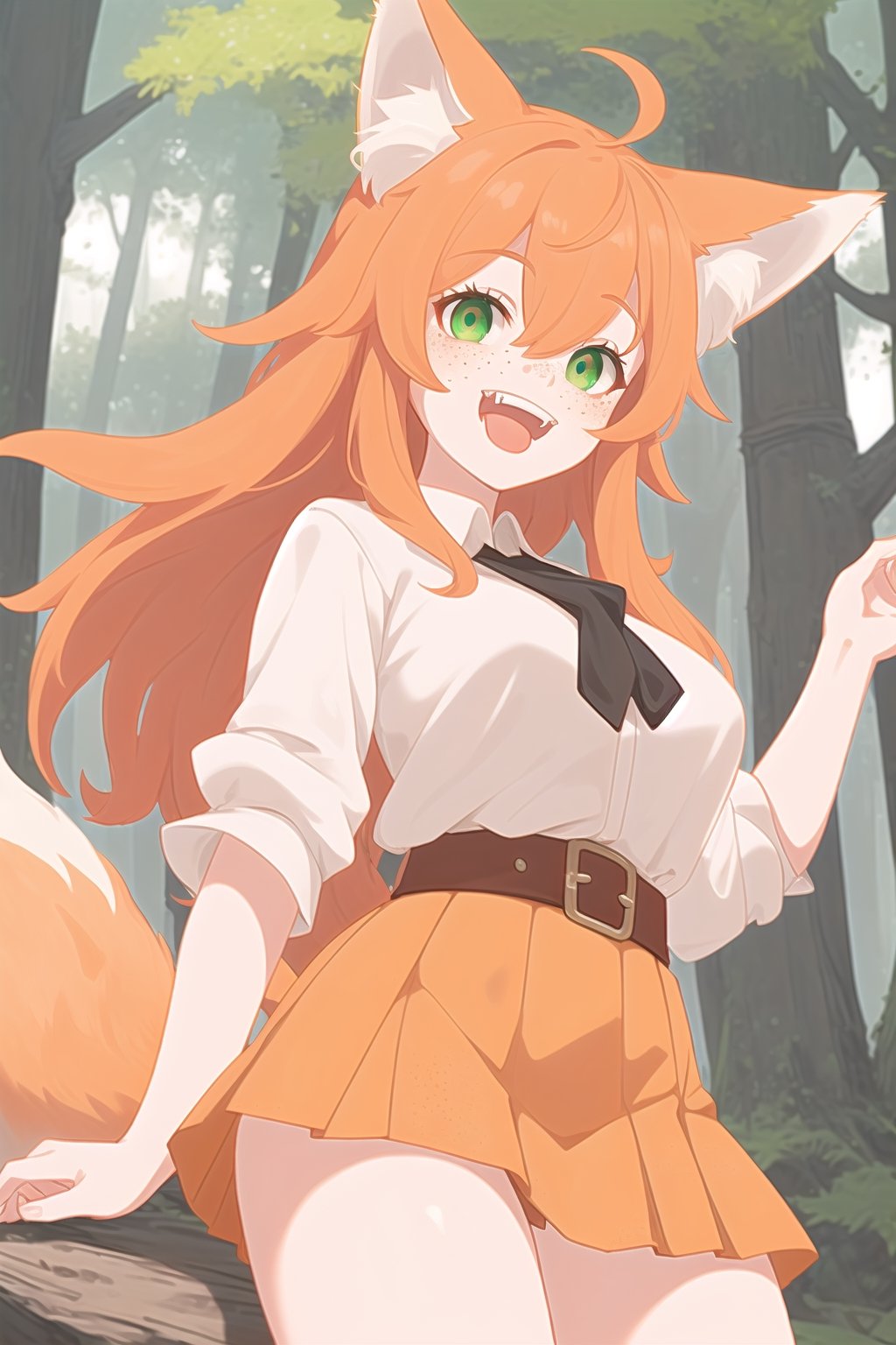 orange-haired fox girl with white fringes,  freckles,  showing fangs by Nelo_angelo17  on Tensor.Art