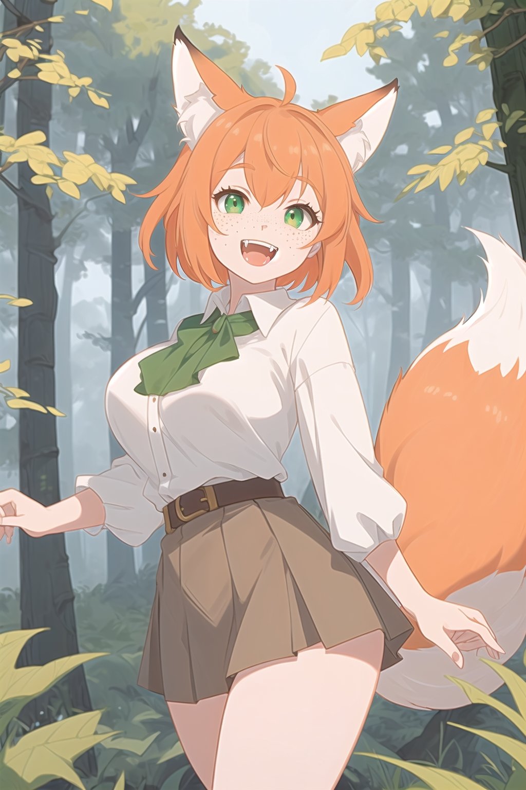 orange-haired fox girl with white fringes,  freckles,  showing fangs by Nelo_angelo17  on Tensor.Art