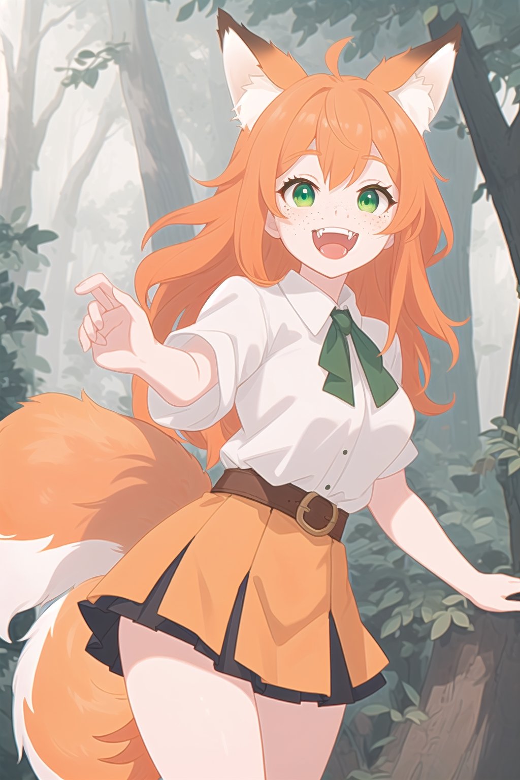 orange-haired fox girl with white fringes,  freckles,  showing fangs by Nelo_angelo17  on Tensor.Art