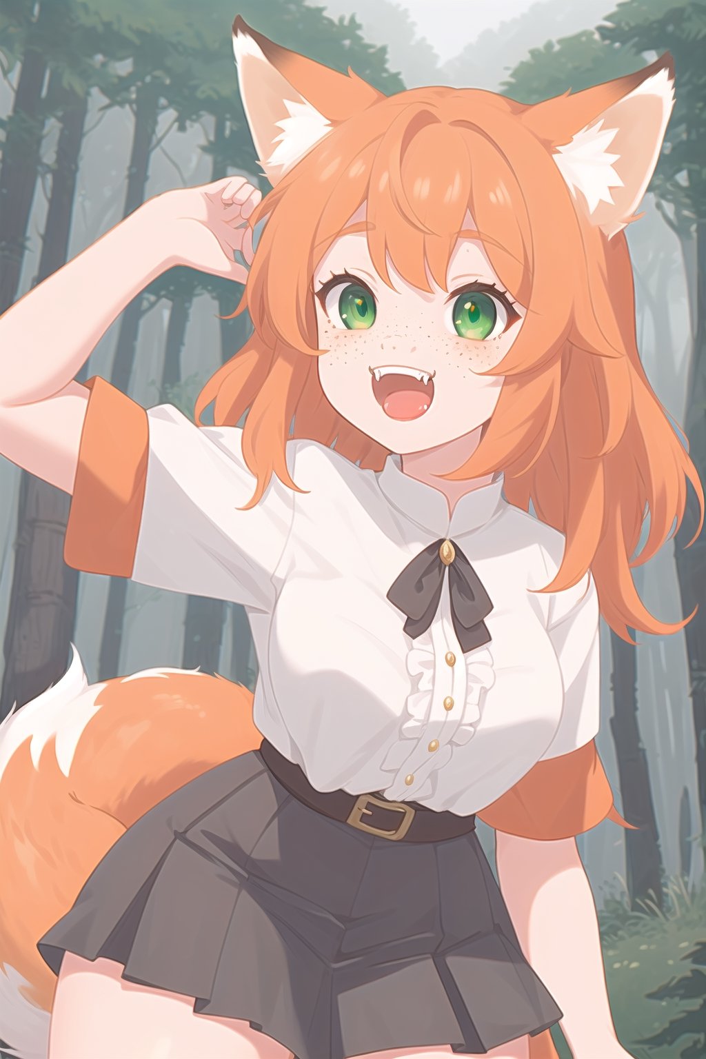 orange-haired fox girl with white fringes,  freckles,  showing fangs by Nelo_angelo17  on Tensor.Art