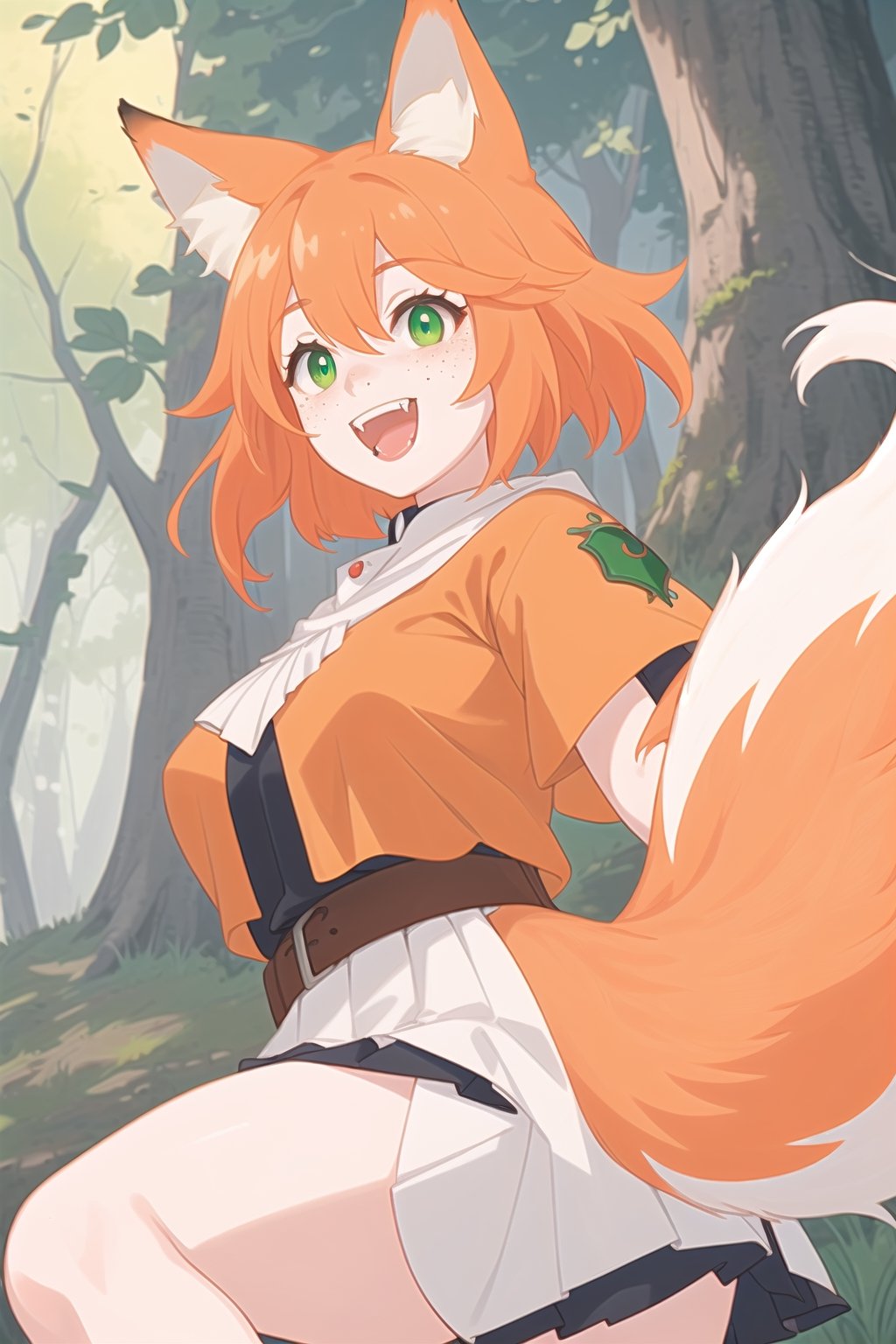 orange-haired fox girl with white fringes,  freckles,  showing fangs by Nelo_angelo17  on Tensor.Art