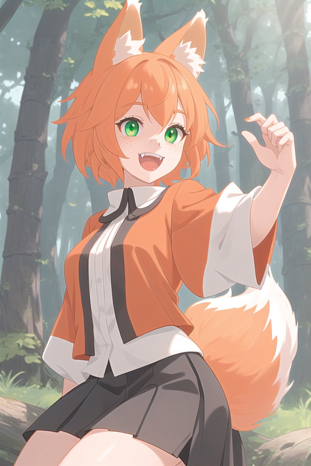 orange-haired fox girl with white fringes,  freckles,  showing fangs by Nelo_angelo17  on Tensor.Art