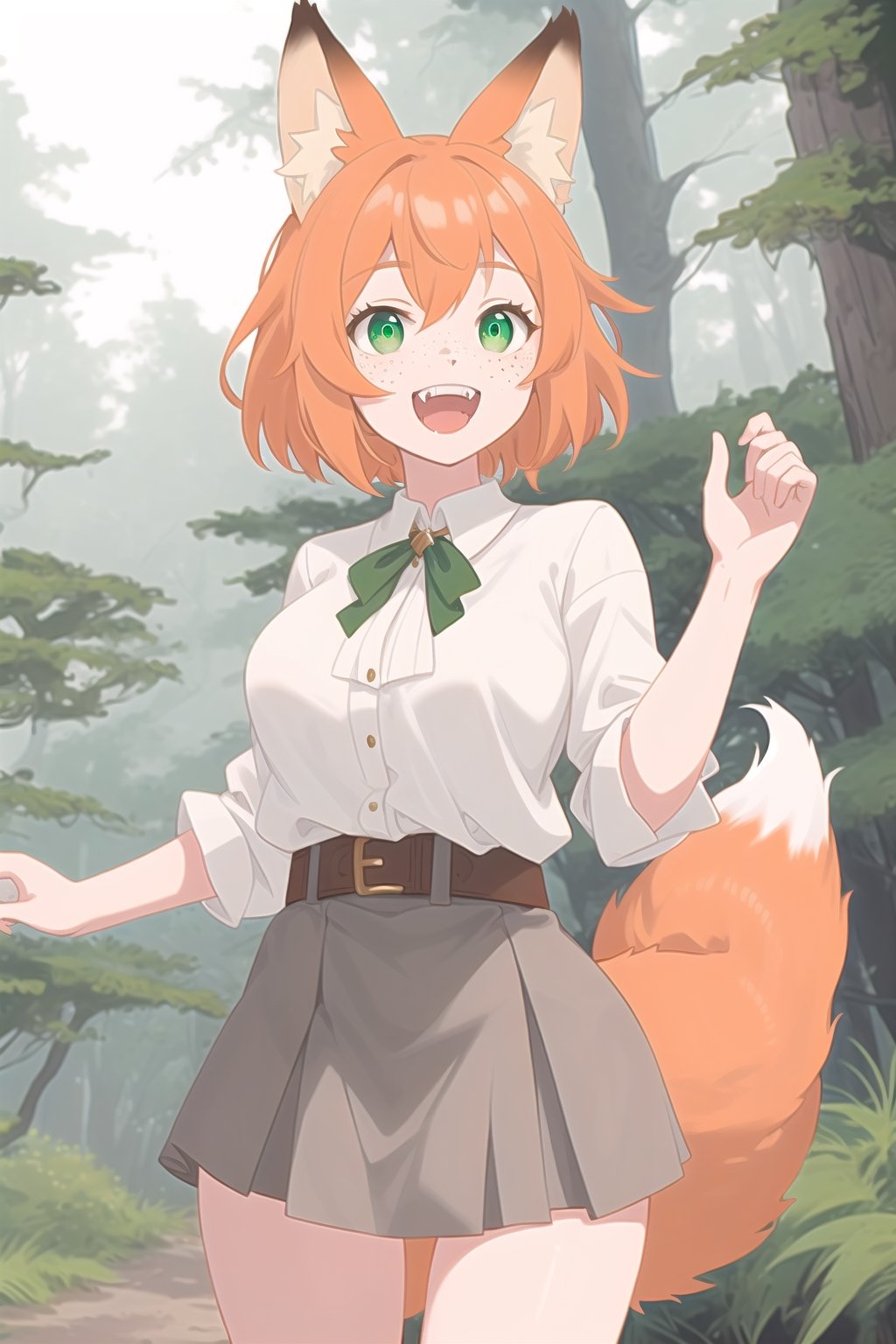 orange-haired fox girl with white fringes,  freckles,  showing fangs by Nelo_angelo17  on Tensor.Art