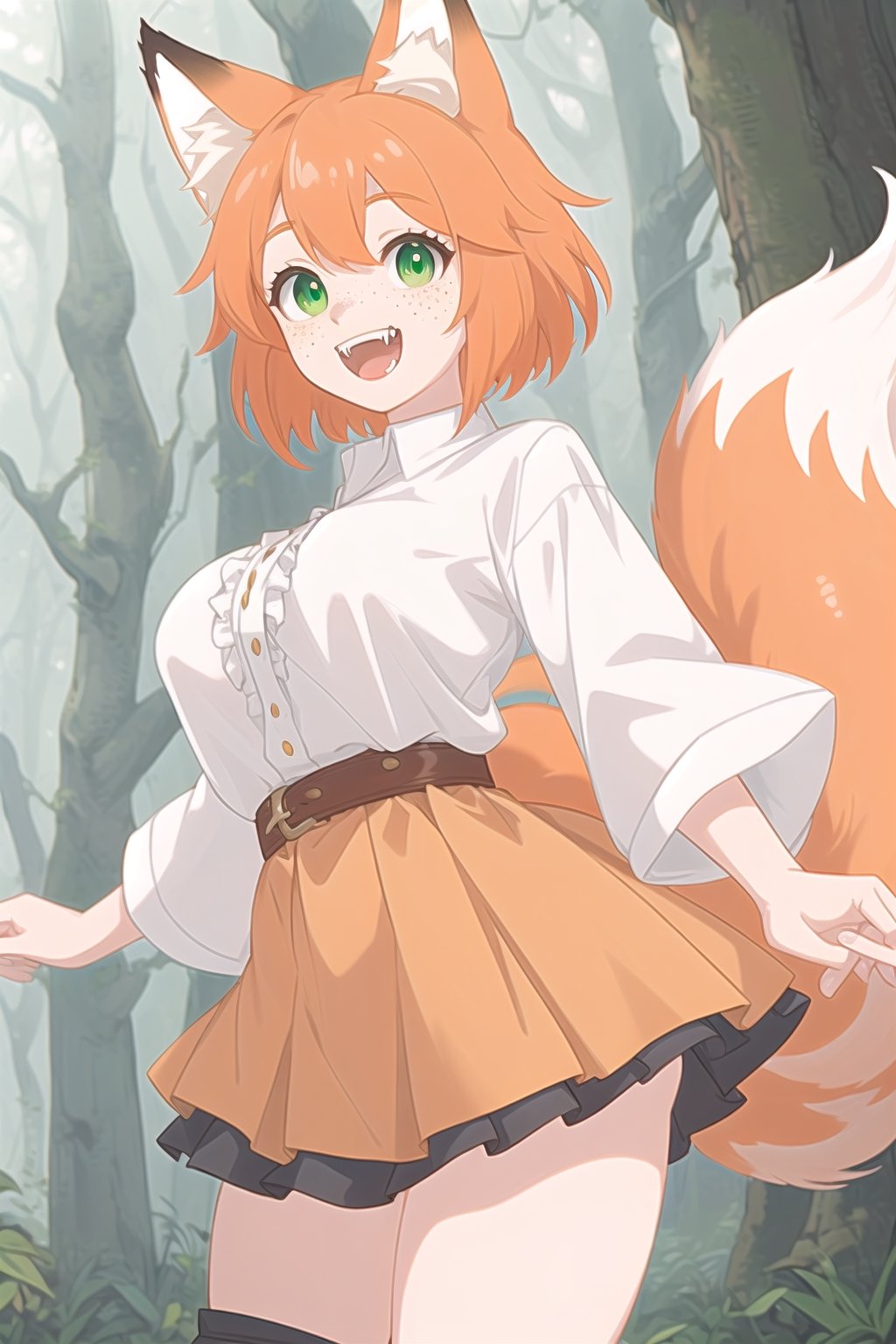 orange-haired fox girl with white fringes,  freckles,  showing fangs by Nelo_angelo17  on Tensor.Art