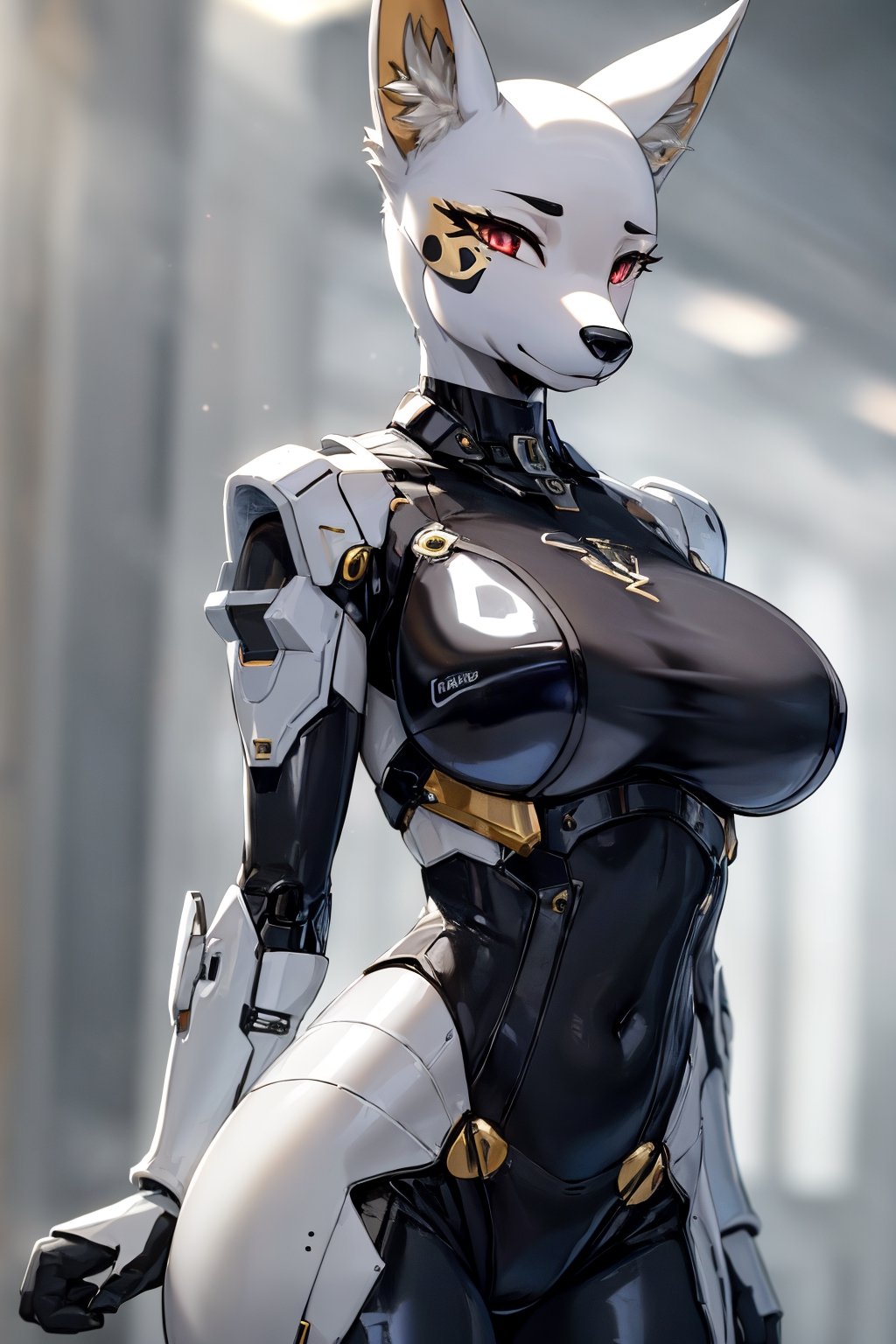 RAW photo, Best picture quality, high resolution, HDR, highres, (absurdres:1.2), realistic, sharp focus, realistic image of elegant furry anthro woman, beauty, supermodel, pure white hair, red eyes, wearing high-tech cyberpunk style blue mecha suit, radiant Glow, sparkling suit, mecha, perfectly customized high-tech suit, ice theme, custom design, 1 girl,furry, anthro, anubis , body fur, ,dark body fur, furry, swordup, looking at viewer, robot,  lens flare, (vibrant color:1.2),1girl, hourglass body shiape,anubis,ankh