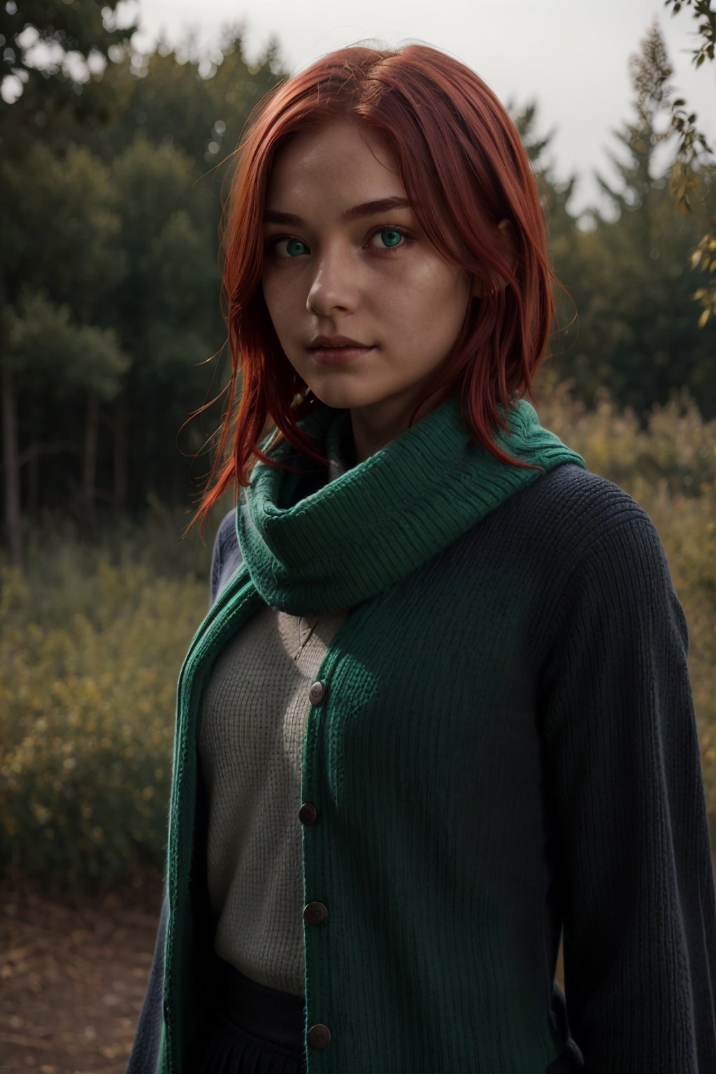 1girl, (girl:1.3), 16 years old, (red hair:1.2) , (Green eyes:1.2)solo focus, portrait, simple background, standing, 
(Hufflepuff), hogrobe, black robe, hogscarf, hogsweater, skirt,
(masterpiece, best quality, extremely detailed, highly detailed face, beautiful detailed eyes)