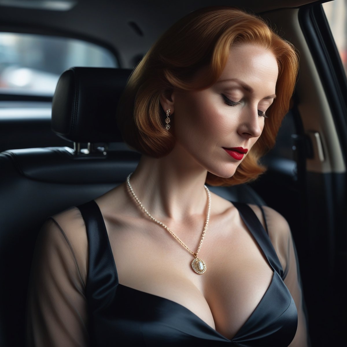 front view picture of A gorgeous (((44 year-old European lady))) with pale skin,  redhead,  bob haircut by jokowow on Tens...