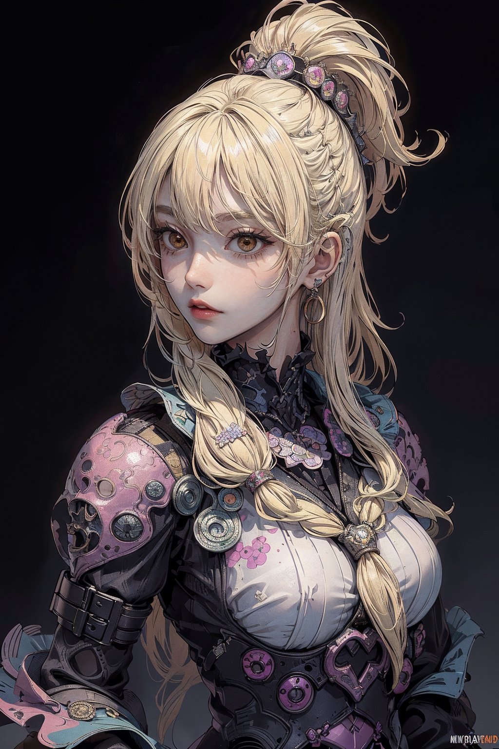 1lady, AgoonGirl, High detailed,  masterpiece, best quality, 8K, highres, absurdres:1.2,ultra-detailed, illustration,SharpEyess,
(((serial_killer_girl_in_battlefield, blonde_parted_hair, portrait))),
AgoonGirl,nijilorawolf,nijigirl, clownpiece,