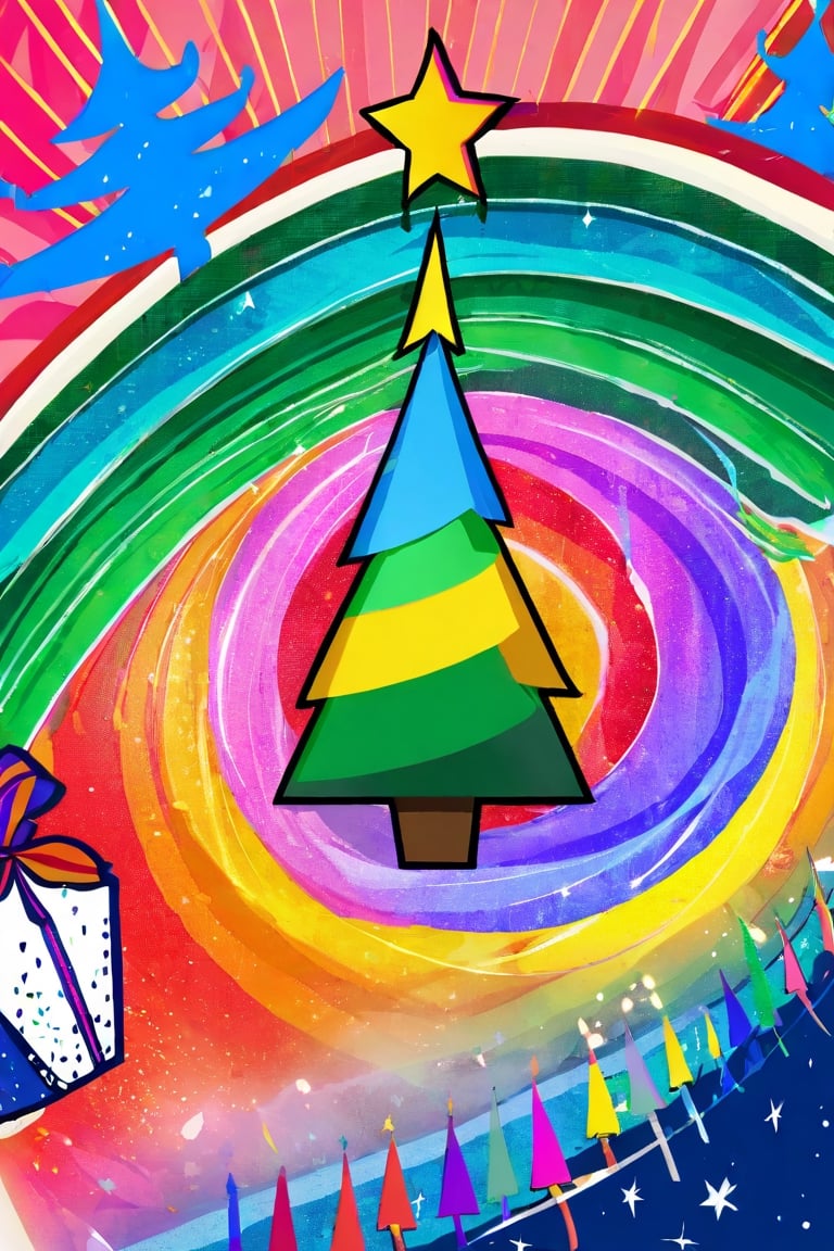 wild nature, stanleylau style, wild nature,avi love, little caprice,
(Christmas tree:1.2), Hanukkah, party,
colorful explosion psychedelic paint colors,
masterpiece, professional illustration, 