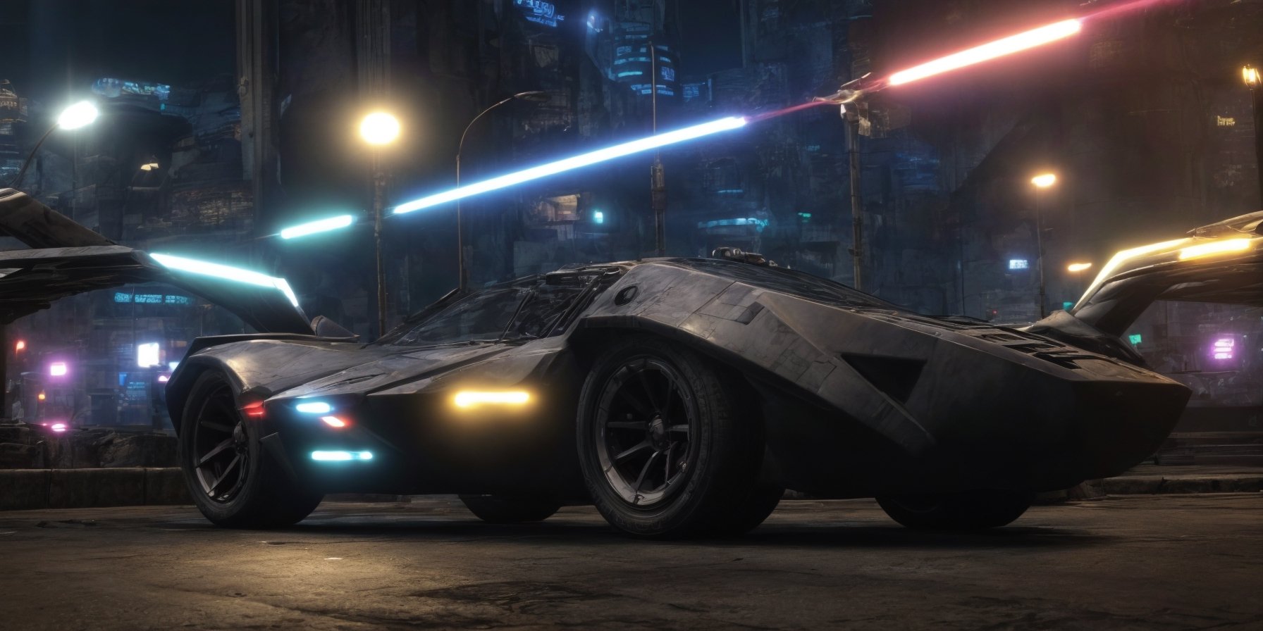 Create the hyperrealistic image of a futuristic flying car that flies over an immense cybercity at night. The vehicle's headlights produce flares and halos in the camera lens.
(cyberpunk style, perfect lighting, shadows, sharp focus, 8k high definition, insanely detailed, masterpiece, hiper-realistic, highest quality, intricate details), (dynamic  pose:1.4) ,Cyberpunk, Detailedface, Realism,round ass,IMGFIX,cyberpunk style,cyberpunk,insane details ,high details,more detail XL,More Detail,ff8bg,Add more detail,Lens flare,no humans