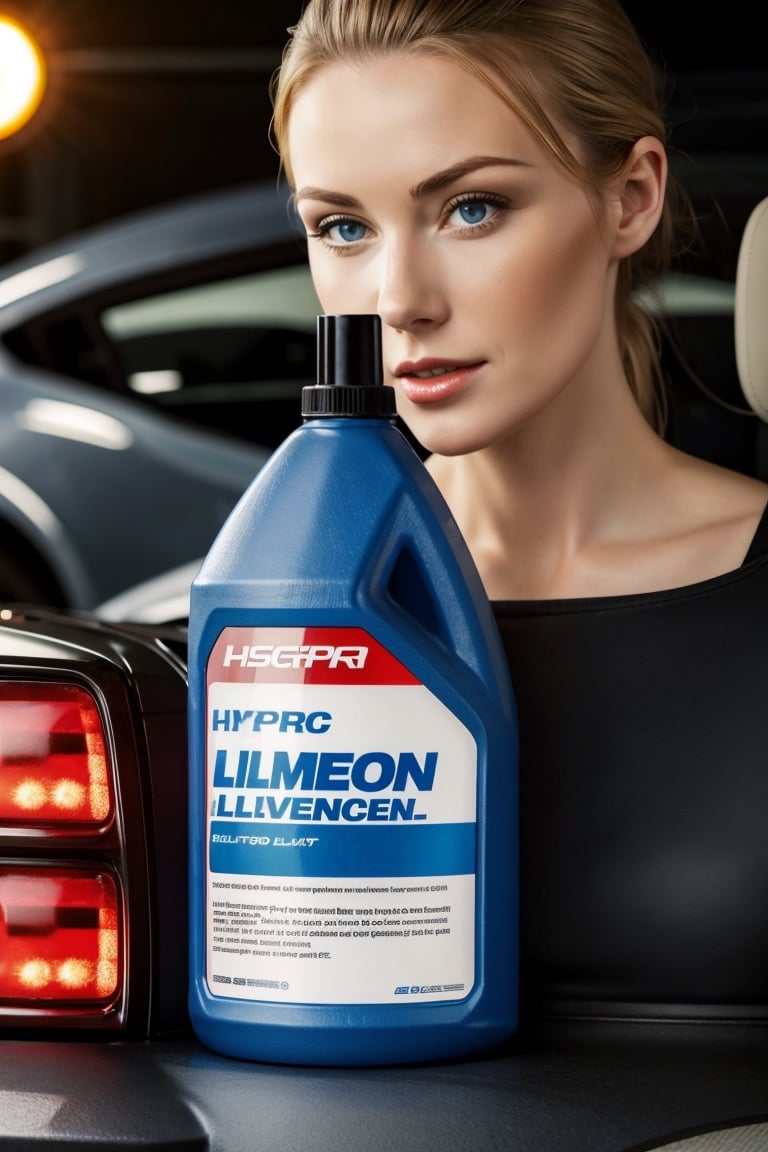 an image capturing the concept of photograph of a automotive lubricant called "Blinker Fluid",  hyper realistic,  product...
