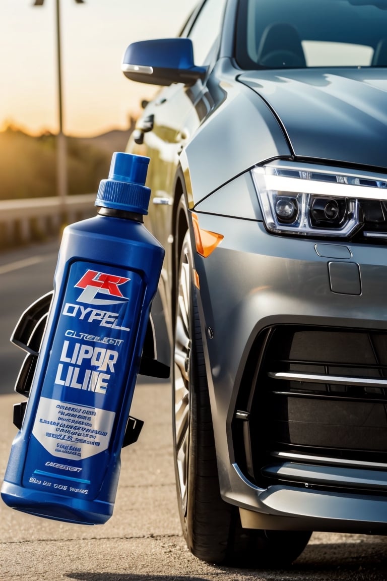 an image capturing the concept of photograph of a automotive lubricant called "Blinker Fluid",  hyper realistic,  product...