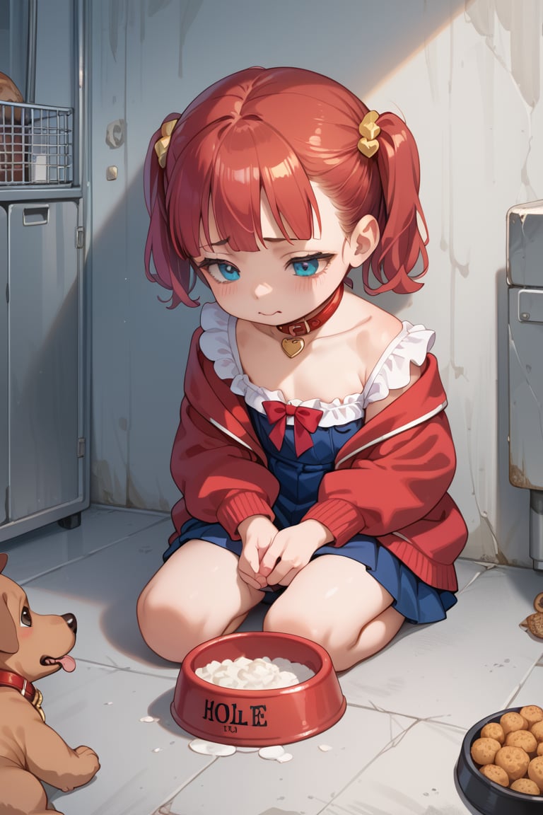 Score_9,score_8_up,score_7_up,source_anime,,(babyface),(loli:1.5),((mesugaki)),score_9,BREAK,imprisoned girl, score_7_up,masterpiece,best quality,kneel,
Left hand is handcuffed,
Red dog pet bowl