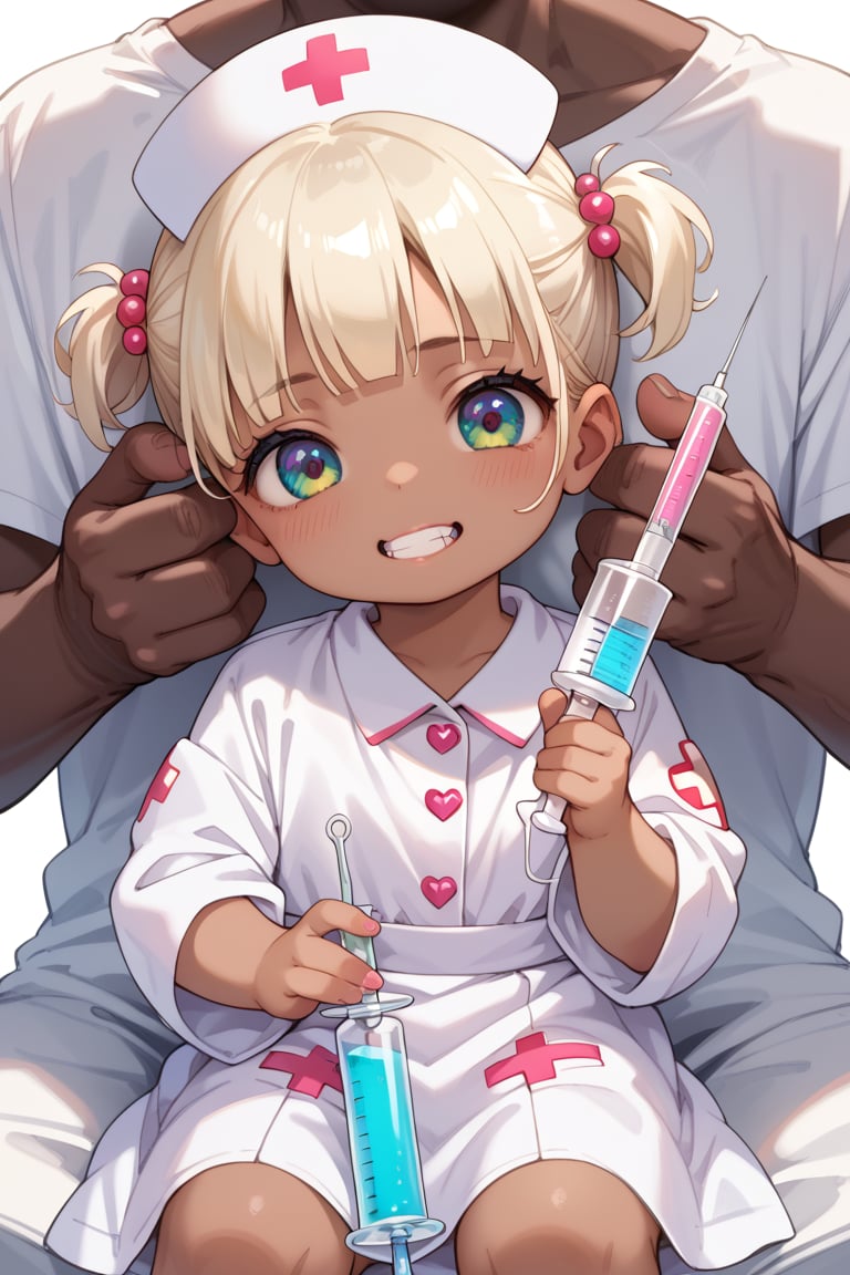 
Score_9,score_8_up,score_7_up,source_anime,,(babyface),(loli:1.5),((mesugaki)),score_9,BREAK,Leather teeth,Masterpiece,Top ((Dark skin)),Nurse in white robe,holding a huge syringe in hand