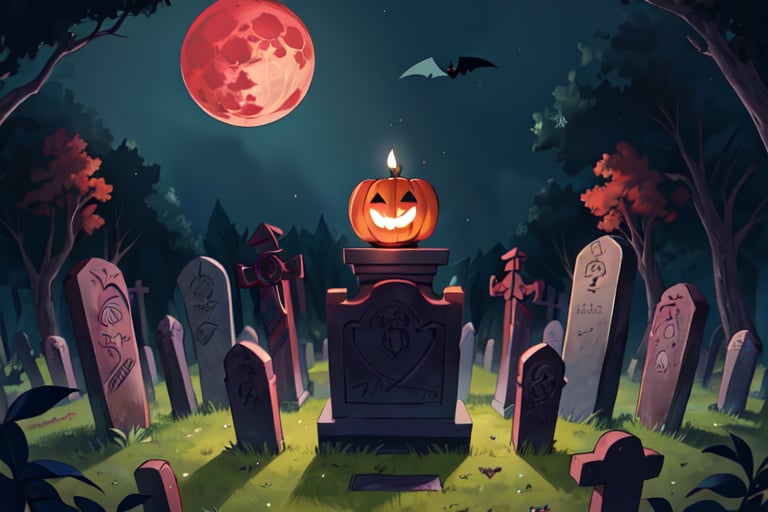 anime style

highly detailed,{best quality}, {{masterpiece}}, {highres}, original, extremely detailed 8K wallpaper,masterpiece, best quality, illustration,  
nobody
landscape

(night)
(The big red moon )
halloween
(tombstone)
stone floor
wilderness
forest
Candle
symmetry
score_9,score_8_up, score_7_up,source_anime,more detail XL