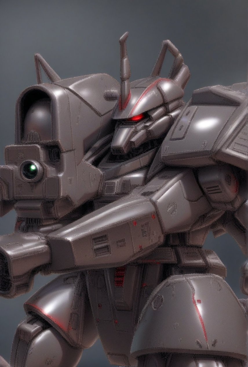 The Principality of Zeon's next-generation main mass-produced mobile suit, the MS-14B Johnny Ridden's Gelgoog, has been recreated in a completely realistic three-dimensional form using the latest SFX technology. It is painted in a crimson and black color scheme, and is equipped with a horn-shaped blade antenna (mono-eye camera on the head), a shield, and a bazooka., robot