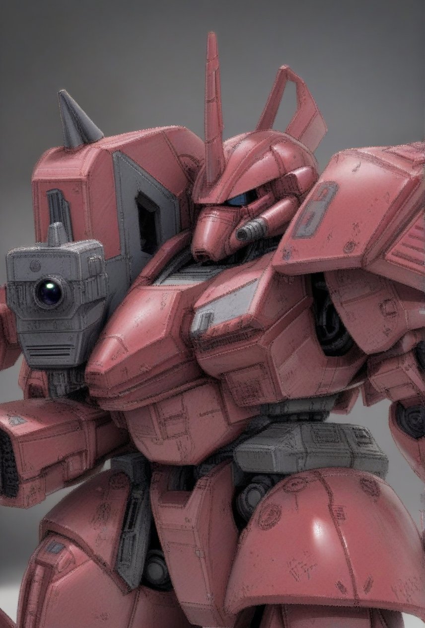 The Principality of Zeon's next-generation main mass-produced mobile suit, the MS-14B Johnny Ridden's Gelgoog, has been recreated in a completely realistic three-dimensional form using the latest SFX technology. It is painted in a crimson and black color scheme, and is equipped with a horn-shaped blade antenna (mono-eye camera on the head), a shield, and a bazooka., robot