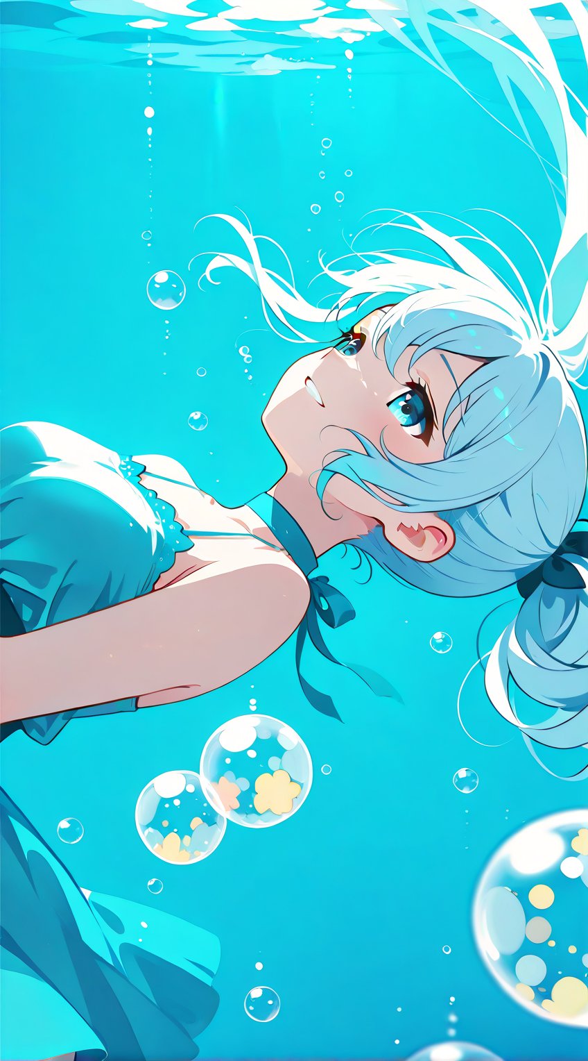 lineless cute anime girl,  underwater theme,  minimal design by 🌻KEI🌻 on Tensor.Art