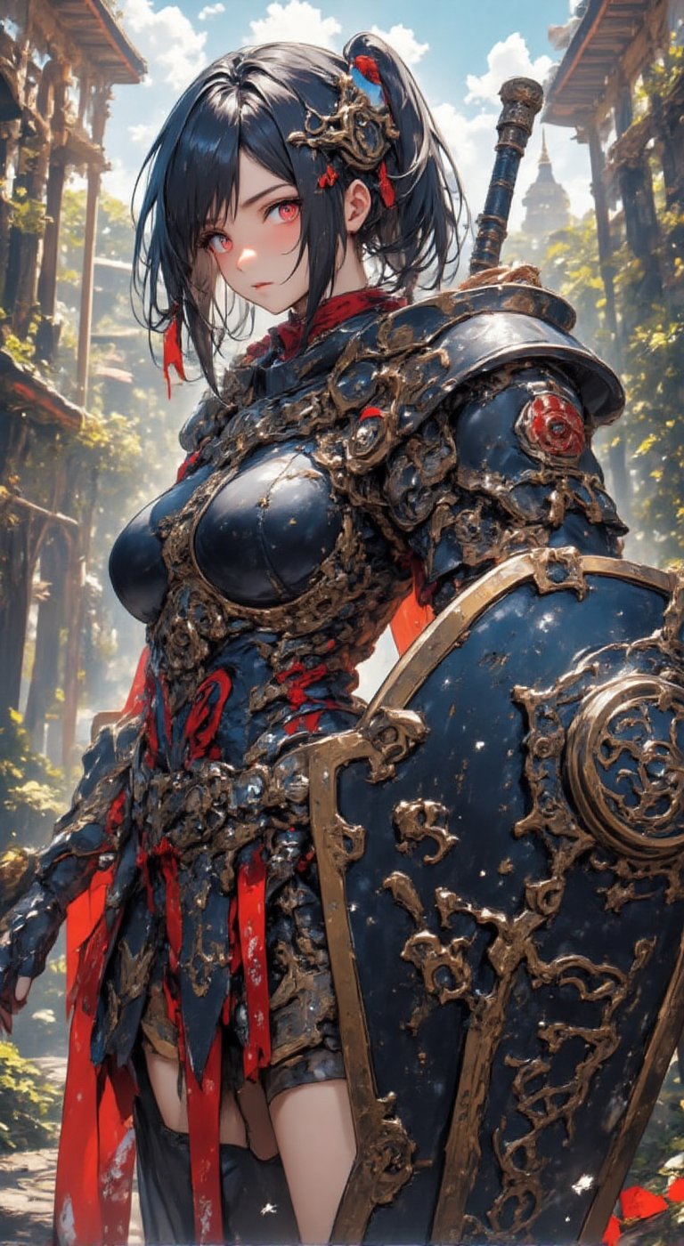 This is a picture depicting a dignified knight mecha girl,  and her figure has both an overwhelming sense of intimidation...