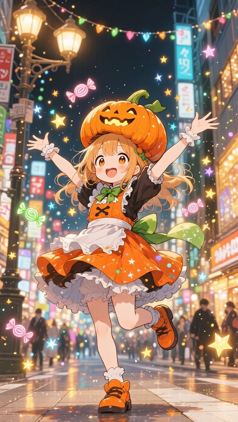 アニメスタイル、(パンプキンメイド服),  オレンジスカート,  かぼちゃヘッドピース by 🌻KEI🌻 on Tensor.Art