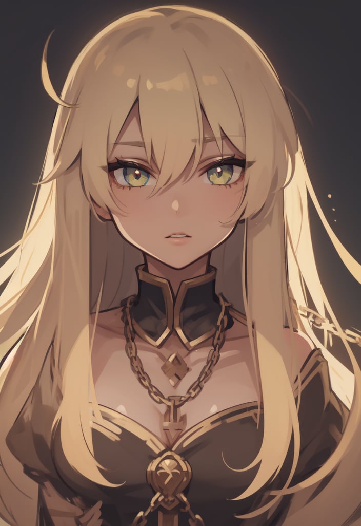 1 girl closeup on face, beautiful and aesthetic, splendid, masterpiece, best quality, fantastic atmosphere, Calming, calm palette, soft shading, priestess with many chains around the body