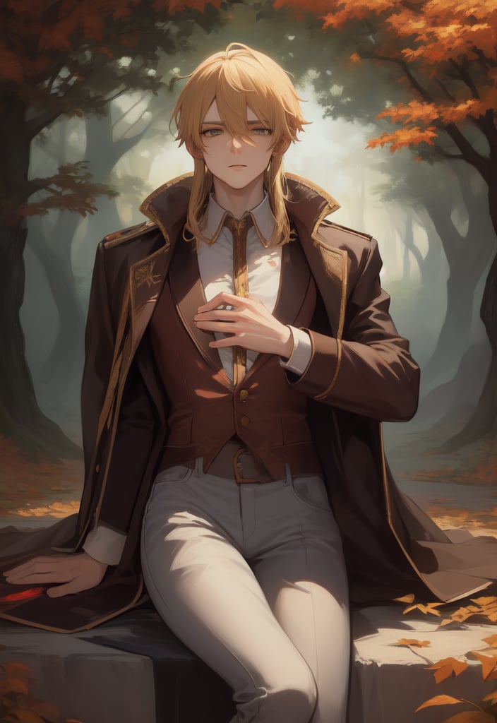 In the heart of an enchanting autumn jungle, a striking European gentleman shaved, ((no beard, no facial hair)), just 30 years old, reclined with an undeniable allure upon a lush bed of fallen leaves. The scene was a masterpiece of nature's artistry, bathed in the warm, amber embrace of countless orange trees. The photograph captured this mesmerizing blend of orange and dark hues, creating a vivid tapestry of beauty and sensuality.
He was dressed impeccably, wearing a stylish black_coat over a well-fitted shirt and jeans, which perfectly complemented his striking presence. The coat exuded sophistication, its rich fabric adding an air of elegance to the scene. Beneath the coat, he wore a shirt that hinted at his unique style, adding to his overall allure. The jeans hugged his sculpted legs, accentuating his lithe and graceful figure.
Adding to his charisma, he sported a well-groomed beard, which framed his face with precision, enhancing his features and adding to his magnetic presence.
The delicate beauty of his hands was a captivating detail that couldn't be overlooked. His fingers appeared as if they were made for confident and sensual gestures, each one a testament to his grace and magnetism.
As he lay amidst the fallen leaves, his posture exuded both confidence and a hint of vulnerability, a tantalizing mix that was impossible to resist. His skin seemed to absorb the warm, dappled sunlight that filtered through the dense canopy, casting a soft, ethereal glow upon his form.
The enchanting forest enveloped him, with towering orange trees casting their dappled shadows upon his form. Their leaves rustled gently in the breeze, creating a soothing symphony that enhanced the overall allure of the scene. It was a tableau of pure enchantment, a moment where beauty, nature, and sensuality converged in a harmonious symphony. Each detail, from his attire to the alluring transparency of his presence, was meticulously crafted to captivate the beholder's senses and leave an indelible impression.