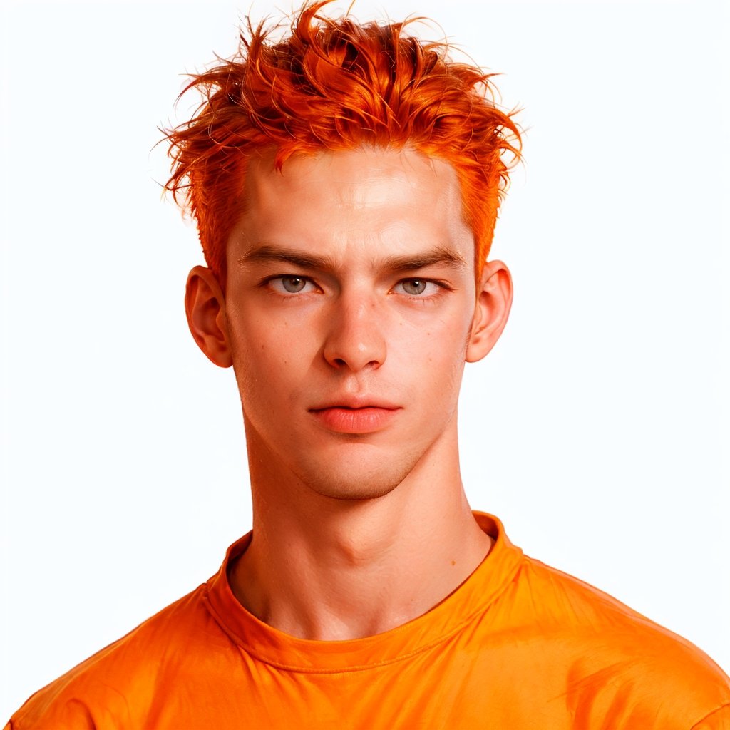 handsome man, 1990s, Gen X soft Club, punk, rock, cybercore, cool, hot, orange hair, youthful, boy band, 32K, HQ, realistic, photorealistic, soft lighting, aesthetic, portrait, white background, Masterpiece, MTV,handsome male,Gen X Club