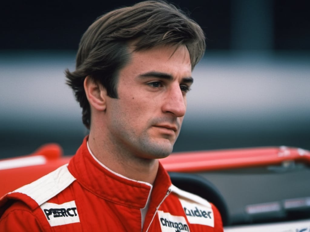 formula one race, 20 years old man, dilf, burly, stubble, outdoor, hairy, incel, mutton chops, handsome, short hair, sex offender, wolf eyes, thick eyebrows, Travis Bickle, Charles Leclerc, handsome, sideburns, 1970s (style), wearing red yellow F1 racing uniform, branded nomex suit, scruffy face, open-wheel single-seater formula racing cars, stadium

8k, cinematic lighting, very dramatic, very artistic, soft aesthetic, innocent, realistic, masterpiece, Camera settings to capture such a vibrant and detailed image would likely include Canon EOS 5D Mark IV, Lens 85mm f/1.8, f/4.0, ISO 100, 1/500 sec,hdsrmr, cinema verite, film still, ((perfect anatomy): 1.5), best resolution, maximum quality, UHD, life with detail, analog, cinematic moviemaker style, AnalogRedmAF,analog,AnalogRedmAF,robert de niro,Movie Still