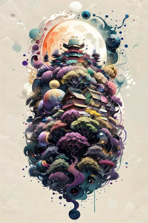 (In a mesmerizingly psychedelic scene,  a whimsical moon module gleams with vibrant colors and intricate patterns,  as if...