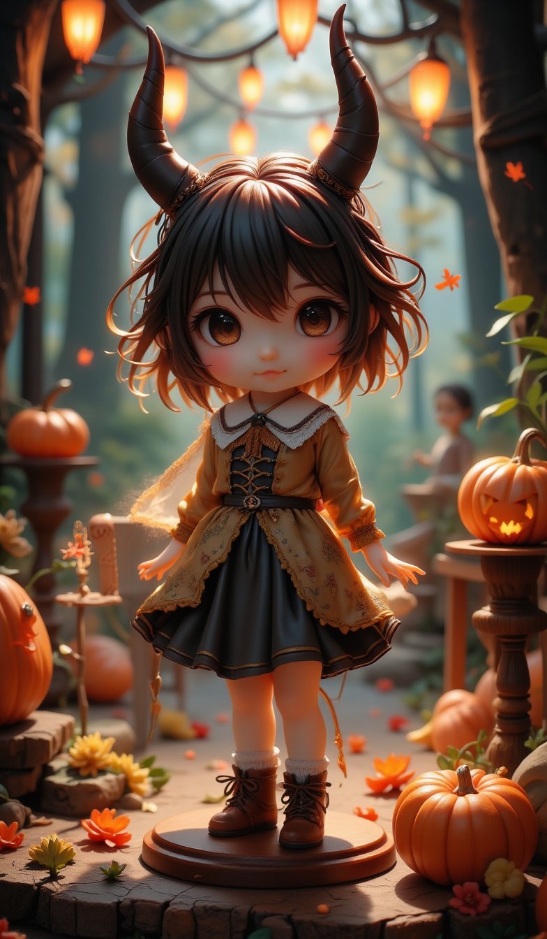 🎃Seasonal Halloween figure diorama. KAWAII. Surreal Grimm fairy tale, unique characters, high-key lighting, bright background, very surreal, shocktober, surprises, horror, anticipation, children's hopes and fears, little pranks, a festival of accidental creatures, energetic neo-noir-inspired backdrops, and beautiful, memorable photos,VNS_Add more details,cool_Anime,create figure 2