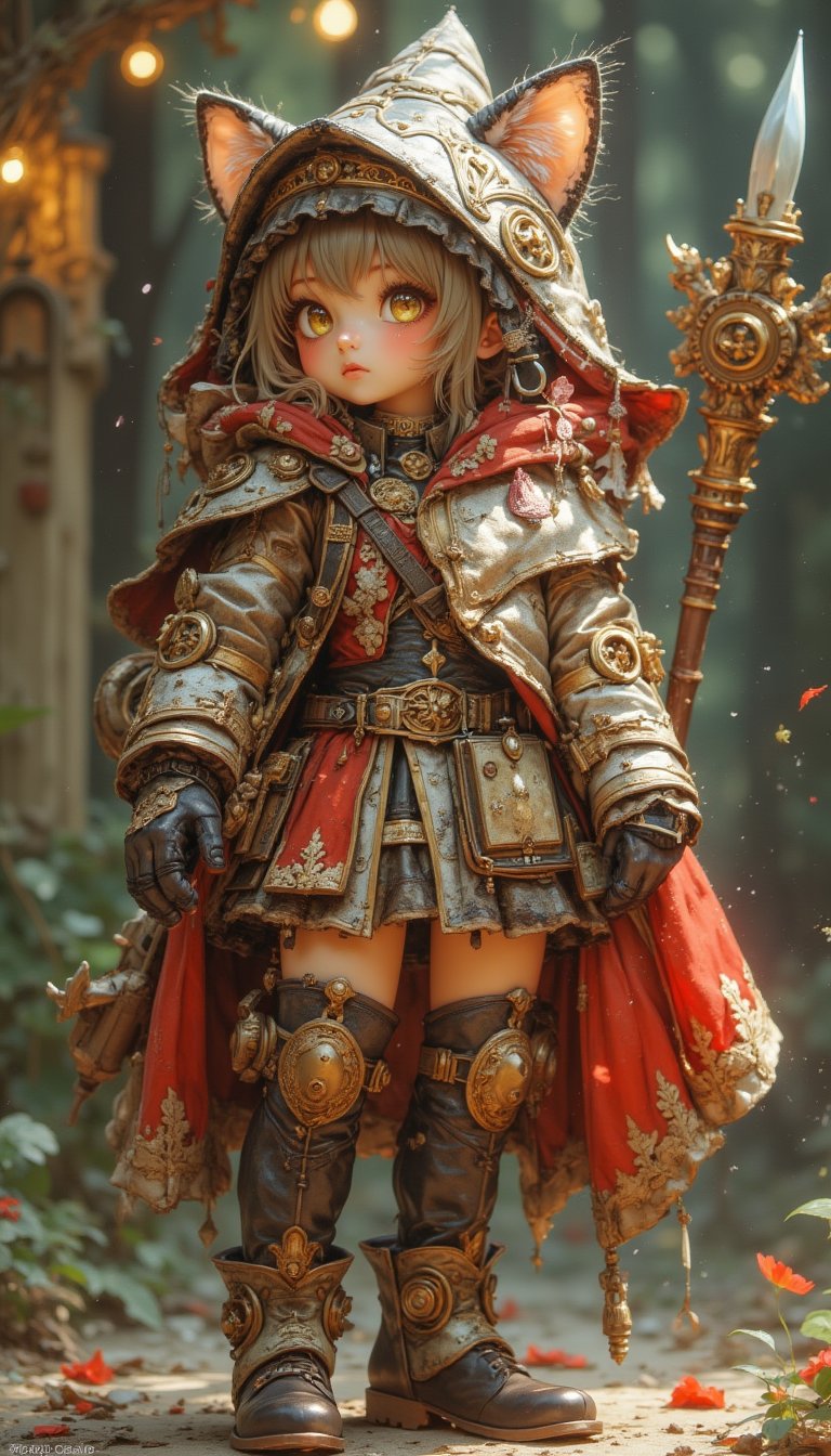 KAWAII. Super deformed fantasy cat,  neo steampunk cutting edge fashion,  steampunk style background by Neo_Ryo on Tensor.Art