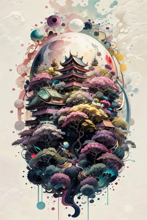 (In a mesmerizingly psychedelic scene,  a whimsical moon module gleams with vibrant colors and intricate patterns,  as if...