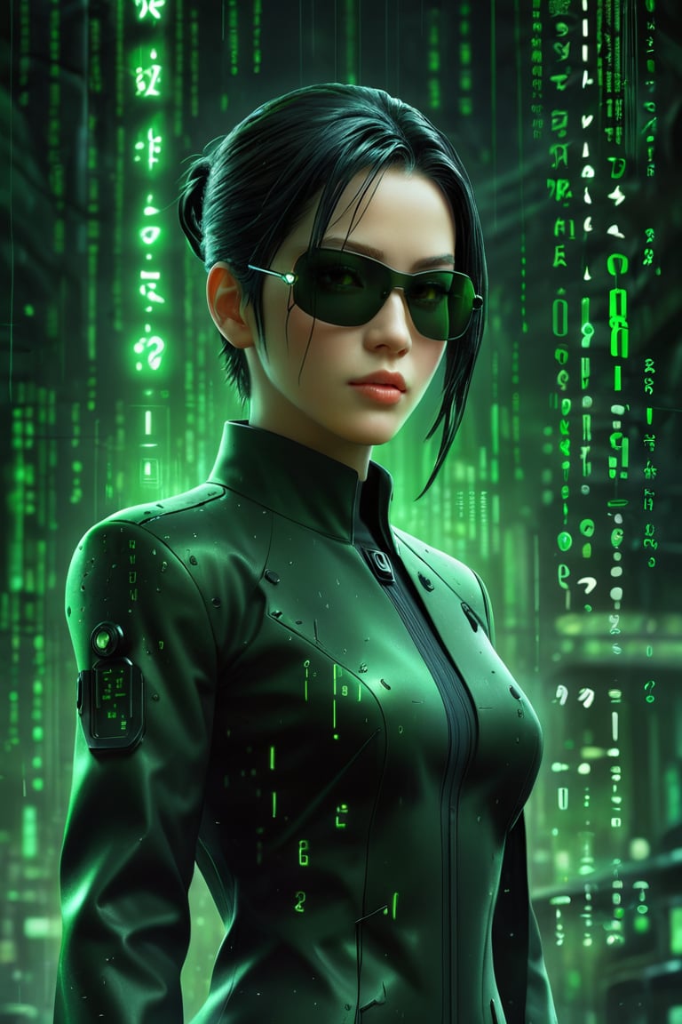 (Matrix Neo, Matrix Code, green and black color scheme, epic poster composition drawn in manga style, dynamic and highly detailed Art Station, concept art, influenced by Artgerm and Wadim Kashin), Detailed Textures, high quality, high resolution, high Accuracy, realism, color correction, Proper lighting settings, harmonious composition, Behance works,sad,Matrix Style