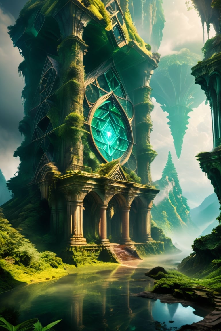 (Artistic photo of surreal alien ruins landscape,  giant plants,  lush forest by Neo_Ryo on Tensor.Art