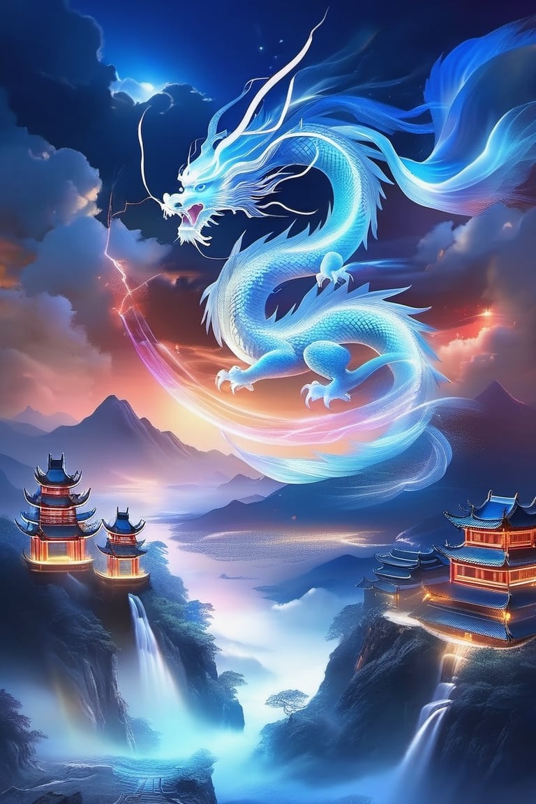 (Zhang Daqian's work,  esoteric Chinese landscape,  blue dragon sword dance by Neo_Ryo on Tensor.Art