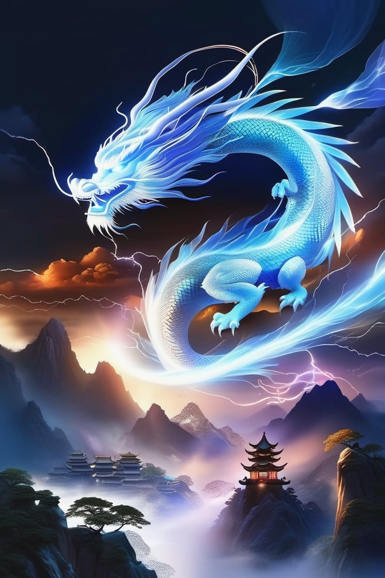 (Zhang Daqian's work,  esoteric Chinese landscape,  blue dragon sword dance by Neo_Ryo on Tensor.Art