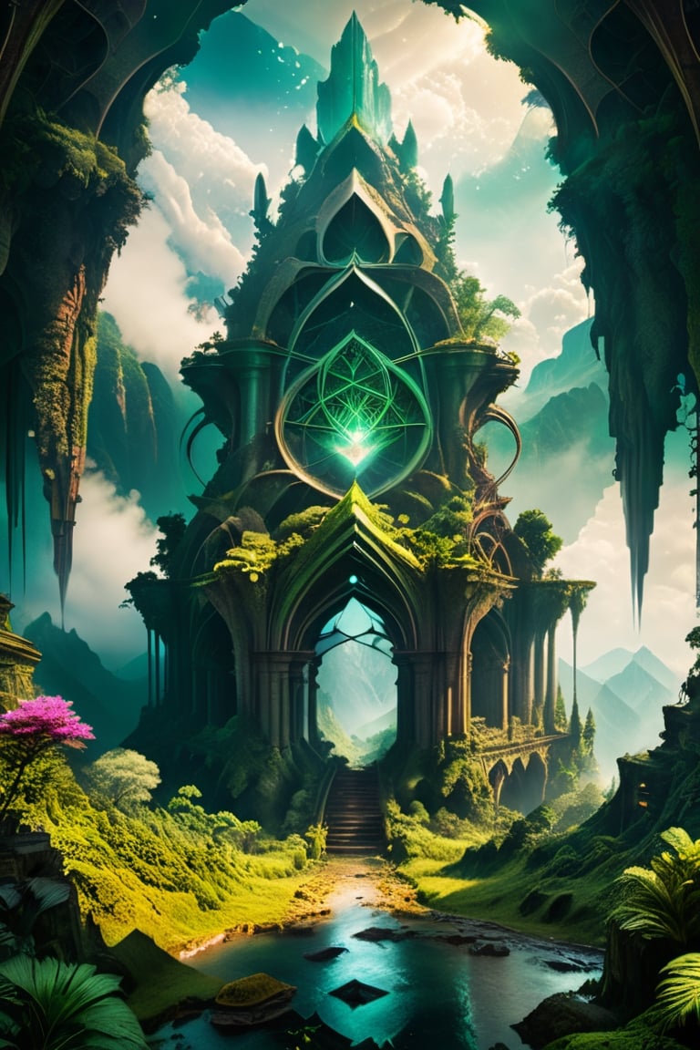 (Artistic photo of surreal alien ruins landscape,  giant plants,  lush forest by Neo_Ryo on Tensor.Art