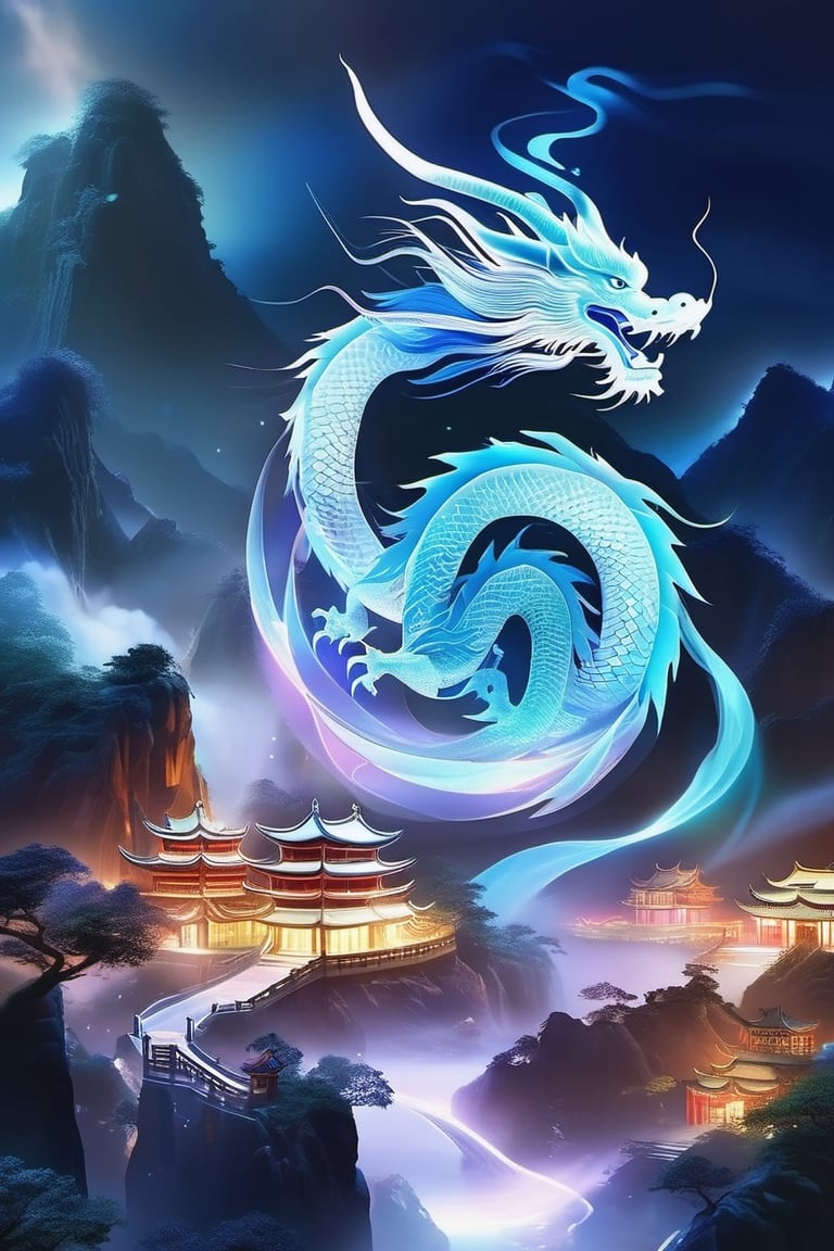 (Zhang Daqian's work,  esoteric Chinese landscape,  blue dragon sword dance by Neo_Ryo on Tensor.Art