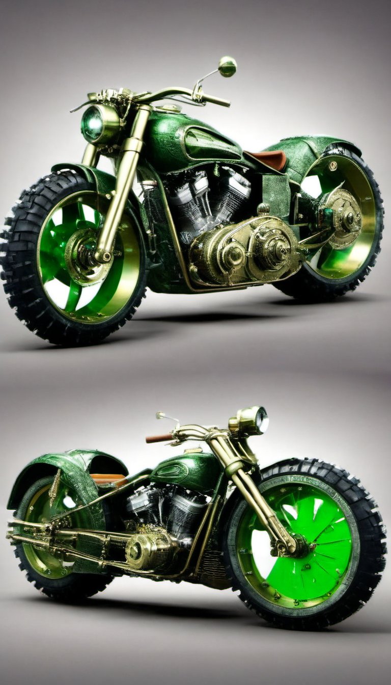 The Incredible Hulk themed motorcycle, (Detailed Textures, high quality, high resolution, high Accuracy, realism, color correction, Proper lighting settings, harmonious composition, Behance works),c_car,science fiction,Concept Cars,DonMSt34mPXL