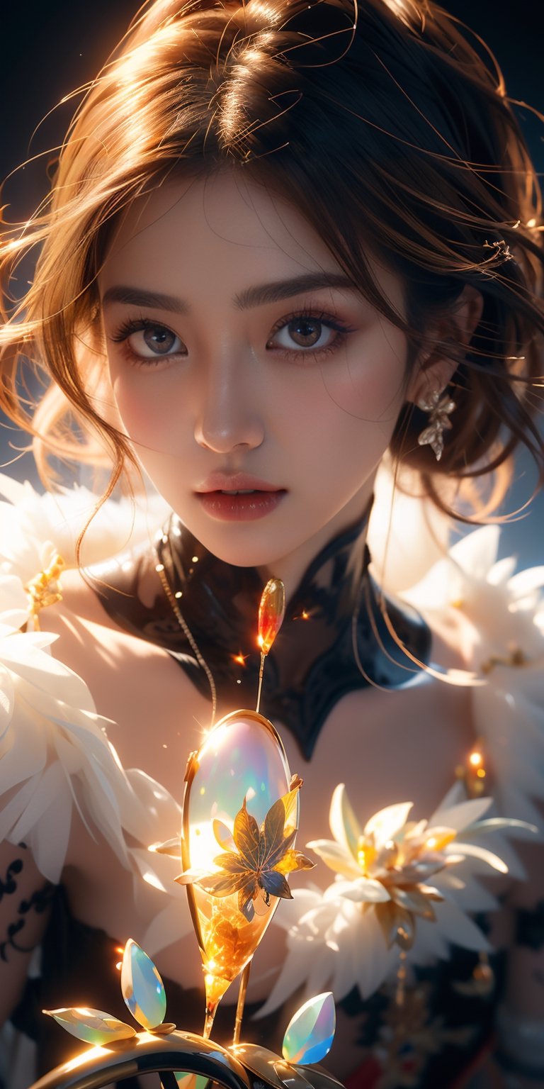 (Jean Baptiste Monge style, very cute space dream, Minor Red humanoid Demon merged with an Amur Leopard, detailed face facing the camera, iridescent eyes emerging from detailed tissue structure, complexes, hyper realistic, colour electron microscopic photography by Tim Walker, Miki Asai Macro photography, close-up, hyper detail, artstation trends, sharp focus, studio photography, intricate detail, high detail), Detailed Textures, high quality, high resolution, high Accuracy, realism, color correction, Proper lighting settings, harmonious composition, Behance works,1 girl,midjourney