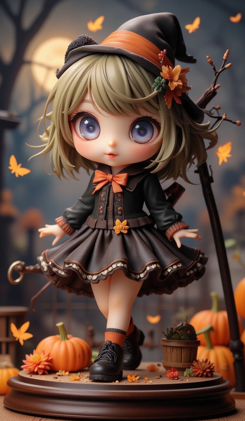 Seasonal Halloween figure diorama. KAWAII. A month full of super deformed monster cats, shocktober, surprises, horror, anticipation, children's hopes and fears, little pranks, a festival of accidental creatures, energetic neo-noir-inspired backdrops, and beautiful, memorable photos,VNS_Add more details,cool_Anime,create figure 2