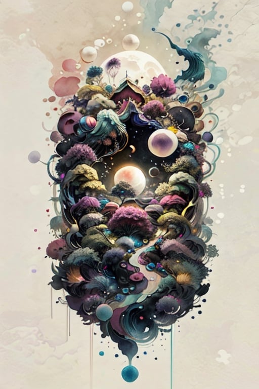 (In a mesmerizingly psychedelic scene,  a whimsical moon module gleams with vibrant colors and intricate patterns,  as if...