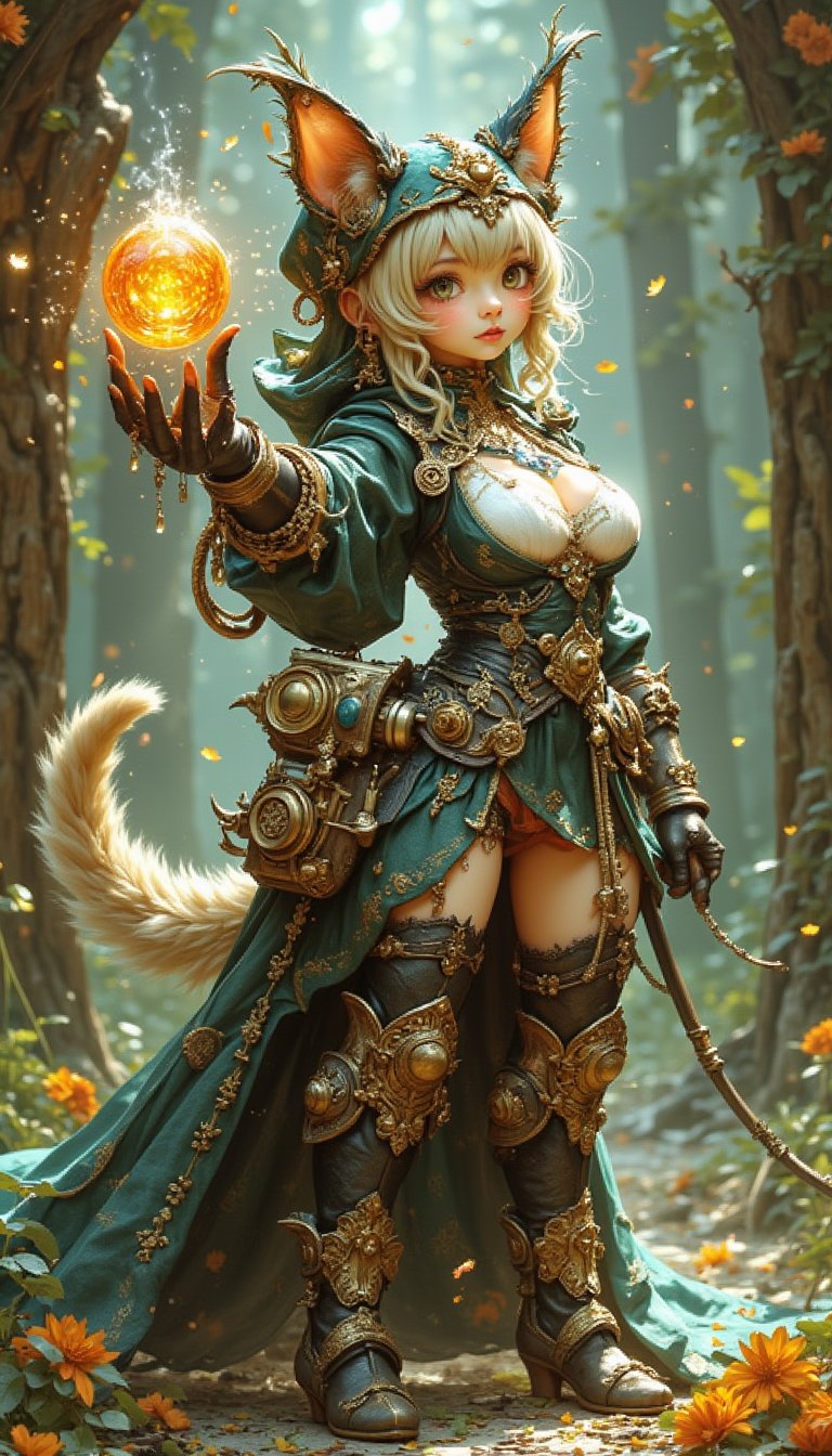 KAWAII. Super deformed fantasy cat,  neo steampunk cutting edge fashion,  steampunk style background by Neo_Ryo on Tensor.Art