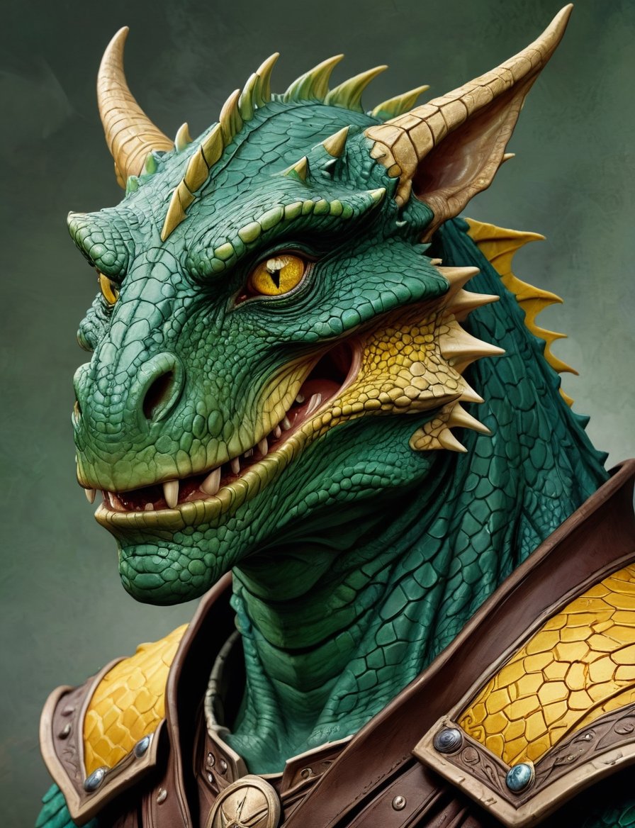 head and shoulders portrait,  Kobold Dragonborn small wizard character with yellow scales,  sorcerer by Crystalballmech on...